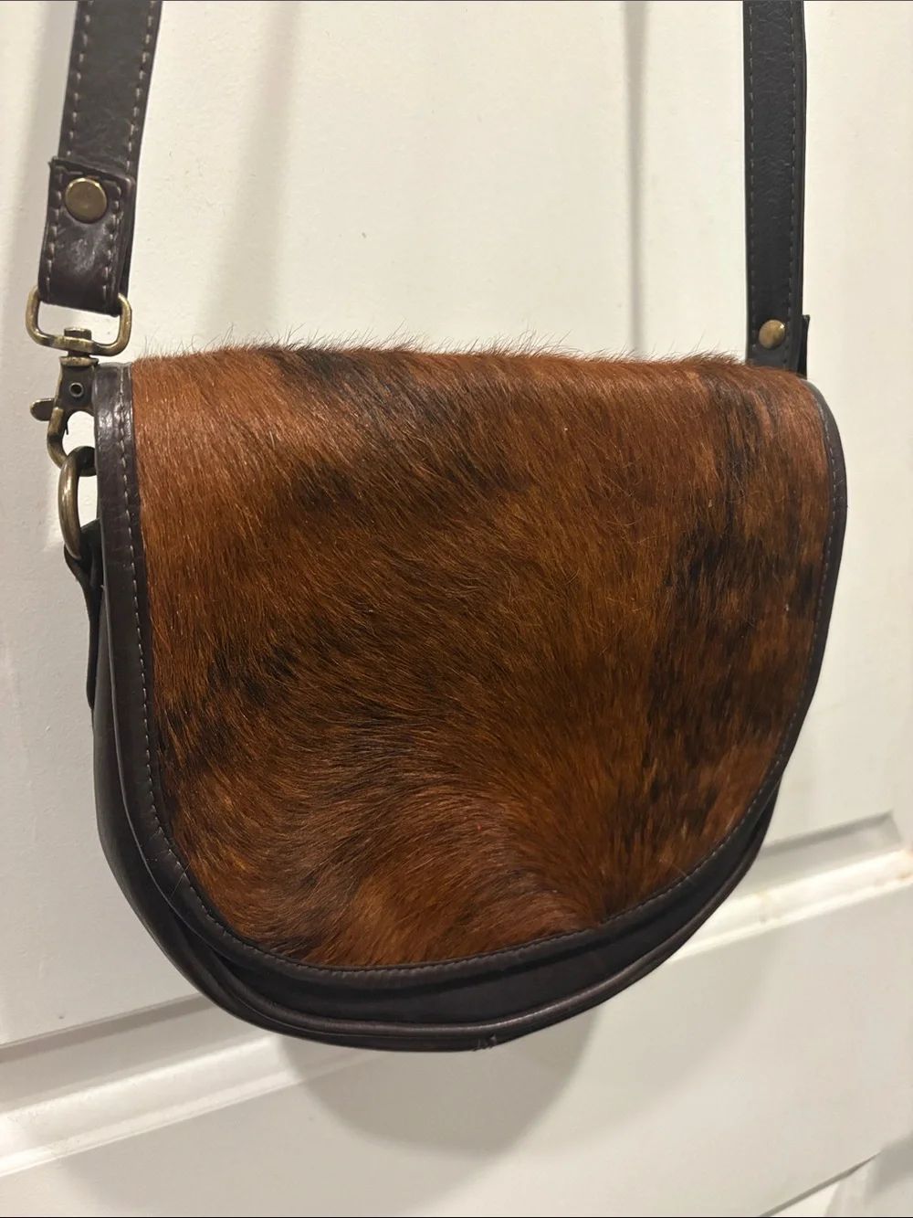Cowhide and leather Saddle Bag crossbody